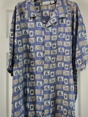 Island Blue Hawaiian Shirt Men's 3XL Blue Tropical Palm Tree Rayon Aloha Camp